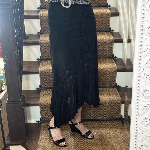 Claudia Roldani Dresses & Skirts - Fabulous - Claudia Roldani Western Suede skirt with  Fringe Midi Skirt